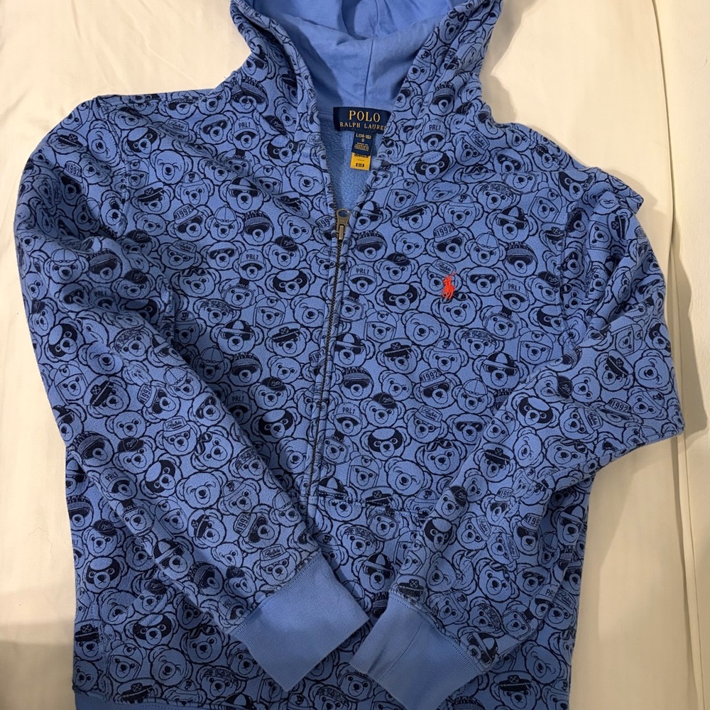 Polo by Ralph Lauren Kids Blue Hoodie with Bear Pattern